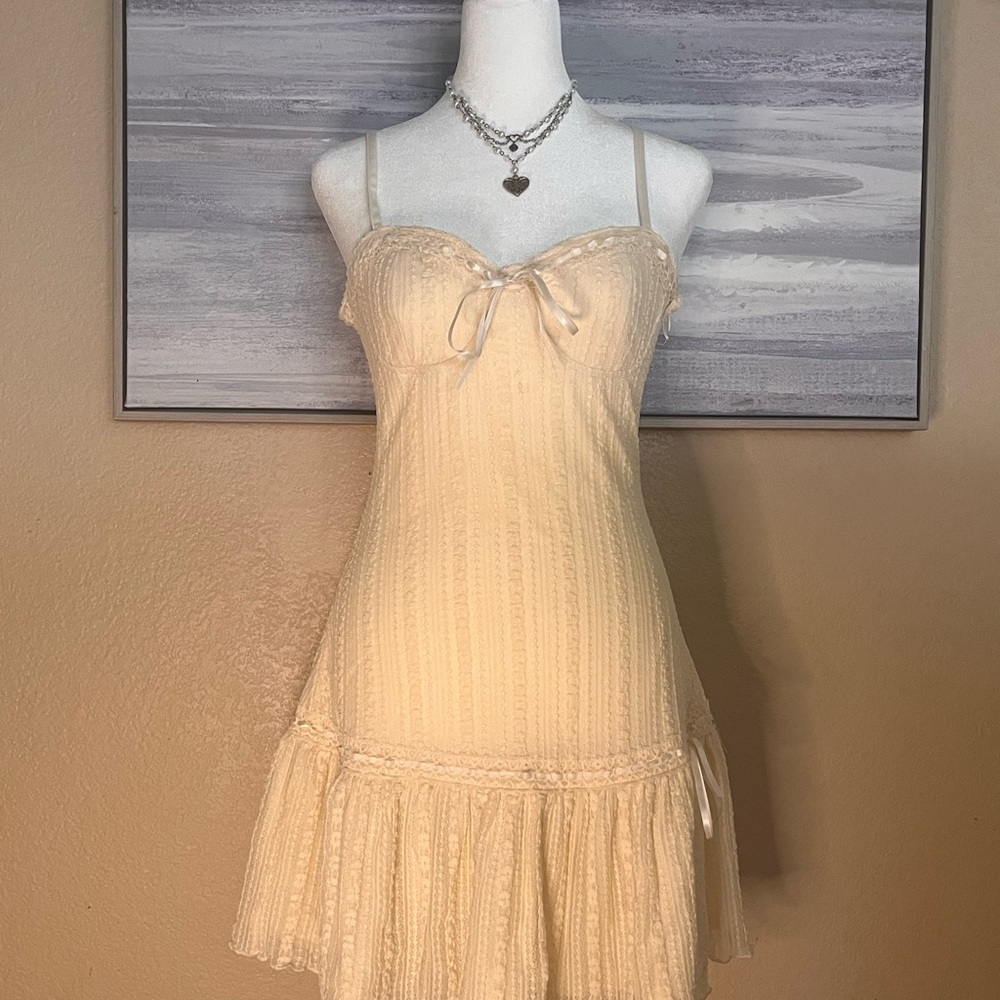 Cream Lace Dress with Bow Detail